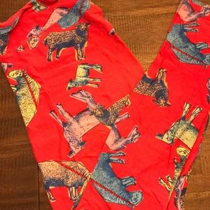 LuLaRoe Red-Pink Sheep Leggings TC GUC